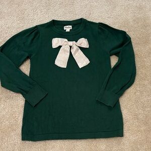 Hatley Forest Green Sweater with Cream Sparkle Bow